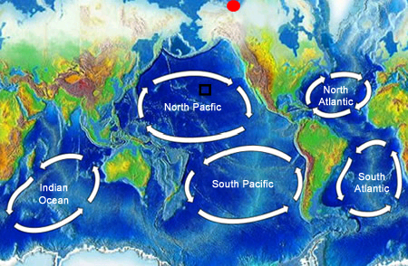 Los giros ocenicos son grandes cuerpos de agua, frecuentemente de escalas de cuencas <a href="/earth/Water/ocean.html&edu=high&lang=sp">ocenicas</a> completas. Los giros ocenicos dominan las regiones centrales de los ocanos abiertos y representan el patrn promedio de las <a href="/earth/Water/ocean_currents.html&edu=high&lang=sp" class=outlink>corrientes superficiales</a> ocenicas sobre largos periodos de tiempo. Esta imagen muestra los cinco mayores giros. </p><p><small><em> Original de Ventanas al Universo (Mapa original de <a href="http://commons.wikimedia.org/wiki/Main_Page" class=outlink>Wikipedia Commons</a>)</em></small></p>