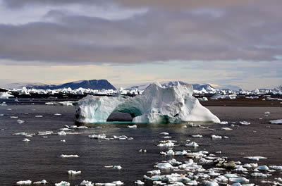 Tmpanos de hielo flotando cerca de Cape York, Groenlandia, en septiembre 2005. Los tmpanos son grandes pedazos de hielo flotando en el <a href="/earth/Water/ocean.html&edu=elem&lang=sp">ocano</a> que se han desprendido de <a  href="/earth/polar/cryosphere_glacier1.html&edu=elem&lang=sp">laminas de hielo o glaciares</a> en las <a href="/earth/polar/polar.html&edu=elem&lang=sp">regiones polares de la Tierra </a>. Son parte de la <a href="/earth/polar/cryosphere_intro.html&edu=elem&lang=sp">criosfera</a>. Aproximadamente el 90% de la <a href="/glossary/mass.html&edu=elem&lang=sp">masa</a> de un tmpano esta debajo de la superficie del mar. Slo una pequea porcin es visible sobre el agua de mar.<p><small><em>    Mila Zinkova</em></small></p>
